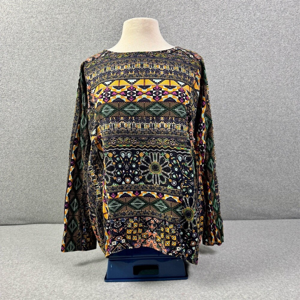 Gracila Cotton Tunic Top Womens Size L Multicolor Boho Geometric
